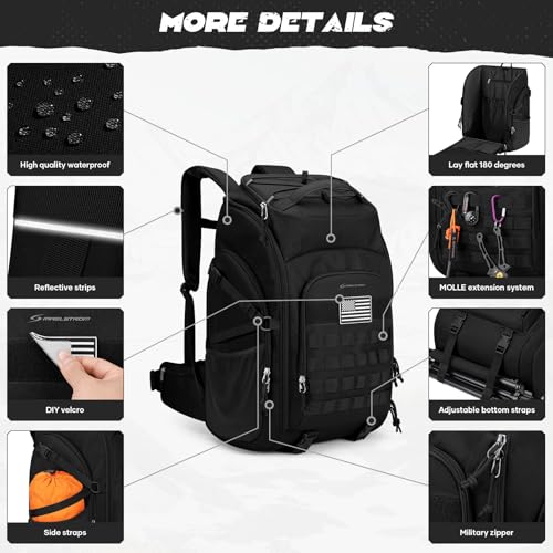 Maelstrom Tactical Backpack for Men, Water Resistant 40L Military Bag | Molle System, 900d Polyester, Laptop Pocket, Load Compression, Tripod Straps, For Hunting, Travel, Hiking,Gym, Camping - color: A.black
