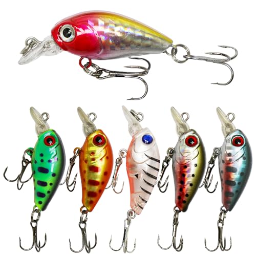 Top Water Fishing Lures Kit, 6 PCS Micro Fishing Lure Crankbaits Baits with 2 Hooks 3D Eyes Bait for Saltwater Freshwater Bass Trout Catfish Pike Perch - color: B
