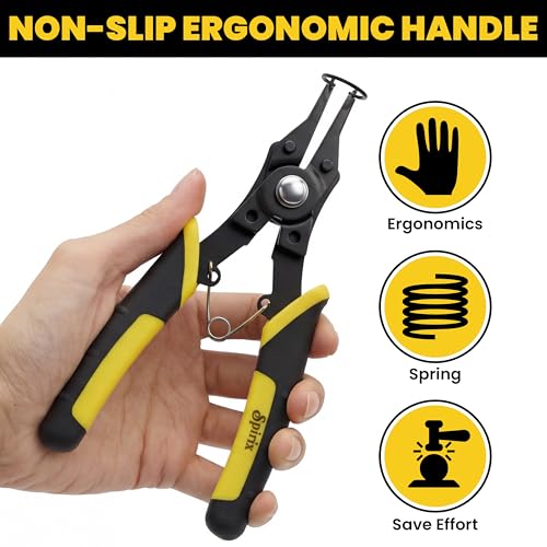 Snap Ring Pliers Heavy Duty Set, 4-in-1 Convertible Internal External Retaining Ring Pliers, Interchangeable Heads 45 90 Degree Angled Jaws, C Clip Circlip Lock Ring Removal Tool