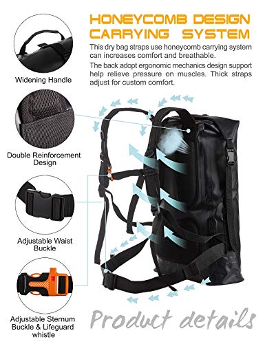 IDRYBAG Waterproof Backpack for Men 20L/30L/40L, Floating Dry Bag Kayak, Dry Backpack Hiking - color: Black, size: 20L