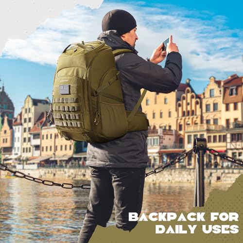 Maelstrom Tactical Backpack for Men, Water Resistant 40L Military Bag | Molle System, 900d Polyester, Laptop Pocket, Load Compression, Tripod Straps, For Hunting, Travel, Hiking,Gym, Camping - color: B.khaki