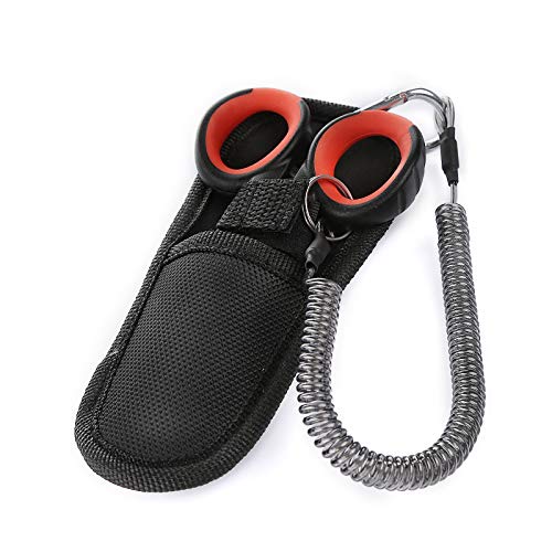 BXIO Fishing Scissors with Fishing Lanyard and Nylon Sheath, Braided Line Tools, Heavy Duty Anti-Slip Fiber Cable Cutter, Stainless Steel Fishing Pliers Scissors with Grinding Hook Tool - color: Black Red