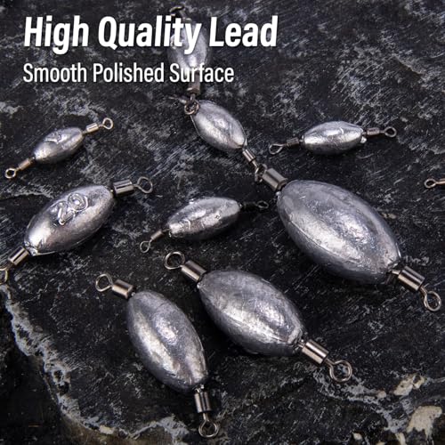 Dr.Fish 20 Pack Inline Trolling Weights Swivel Egg Sinkers Oval Line Sinker Catfishing Saltwater Freshwater Fishing - size: 1/4oz-20 Pack