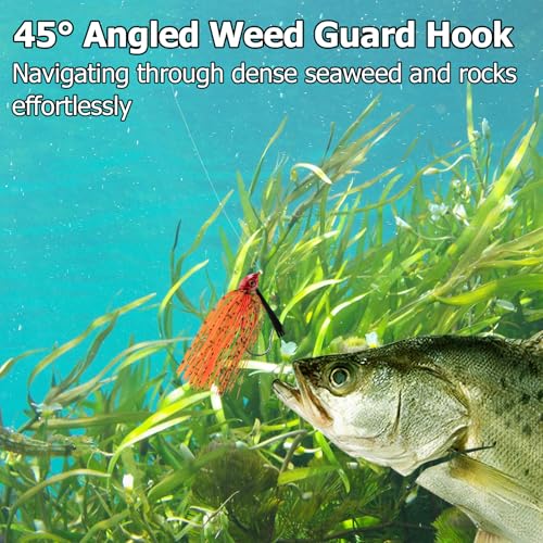Dr.Fish 2 Pack Swim Jigs Weedless Bass Fishing Jigs Hook Lures with Reinforced Weed Guard Fish Head Swimbait Silicone Skirt Pike Walleye Muskie Freshwater Lures - color: Hot Craw, size: 3/8oz