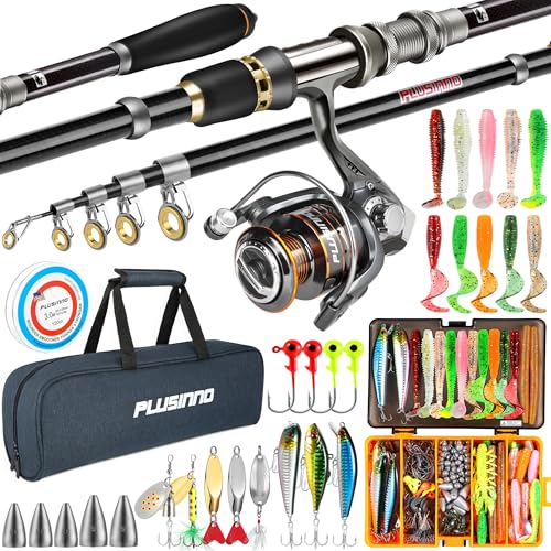 PLUSINNO Fishing Gear - Telescopic Fishing Rod and Reel Combo with Tackle Box, Collapsible Rod and Lures Box, Travel Fish Pole Starter Kit, Fishing Accessories Tackle Lure Kit Gifts for Men Bass Trout - color: Rod combo with 137pcs box, size: 1.8m 5.91ft