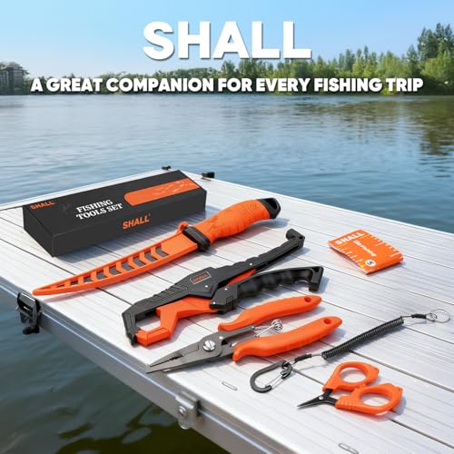 SHALL Fishing Tool Kit, Corrosion Resistant Fishing Gear and Equipment - Fishing Pliers, Fillet Knife, Fishing Scissors, Fish Lip Gripper, Fishing Ruler, Lanyard - Premium Fishing Tools for Men Women - style: 6-Piece Fishing Tool Kit