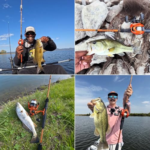 KastKing Lethal Blaze Twin-tip Fishing Rod and Reel Combo, Spinning & Baitcaster Combo, Flame Pattern Design, IM6 Graphite 2Pc Rod with Backup Tip Section, Stainless-Steel Guides, EVA Handle - style: Cast-6'4" M- Left Handed (2pcs+extra Tip)