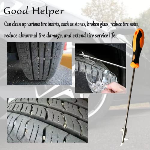 Automotive Tire Stone Cleaning Hook Multifunctional Portable Tire Stone Removal Tool Stainless Steel Car Tyre Protector Repair Tool Wheel Cleaning Tool with Screwdriver