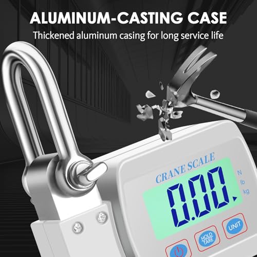 1100lbs 500kg Digital Crane Scale, Heavy Duty Hanging Scale with Backlit LCD, Tare, Unit Change Functions for Industrial Factory, Farm, Construction - color: White