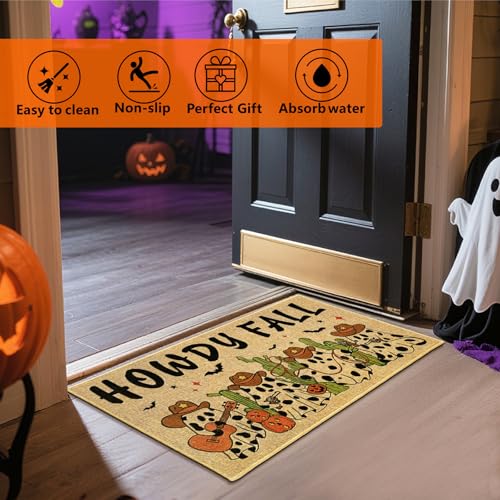Funny Ghost Doormat Outdoor Howdy Fall Holiday Welcome Door Mat Halloween Entrance Floor Mat Indoor Non Slip Welcome Doormat Front Back Door Inside Outside Washable Entryway Carpet Rug - color: Howdy