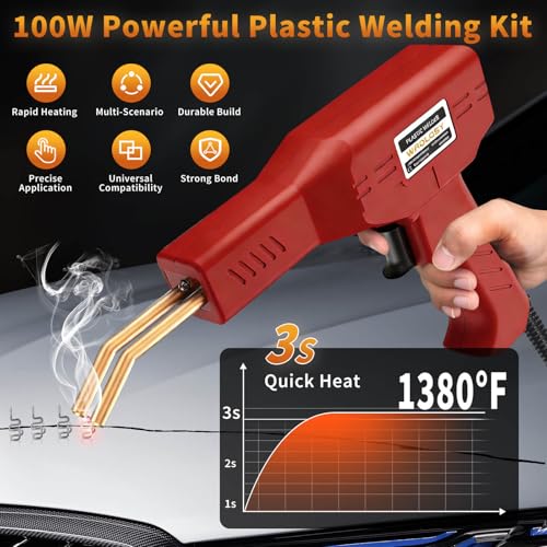 Plastic Welder, 1200PCS Staples, Plastic Welding Kit, Must Have for DIYers, Instant On/Off, Welder Kit, Bumper Repair, Portable Toolbox (Red) - color: Red