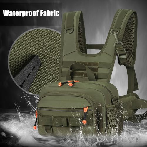MiOYOOW Fishing Chest Pack, Waterproof Fly Fish Bag with Reflective Design for Men Women Outdoor Hunting Hiking - color: Green
