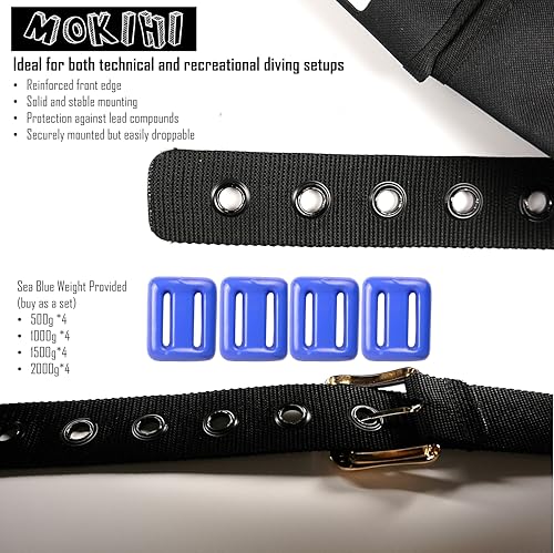 Pro Scuba Diving Weight Belt with 4 Pockets, Quick Release Buckle, Adjustable Waist 115cm, Lead Protection, Heavy-Duty for Scuba, Freediving, Spearfishing