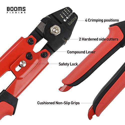 Booms Fishing CP1 Fishing Crimping Pliers, High Carbon Steel Fishing Plier Wire Rope Leader Crimping Tool, 10 inch Crimpers Swager with Ergonomic Handle - style: Red with 140pcs Sleeves