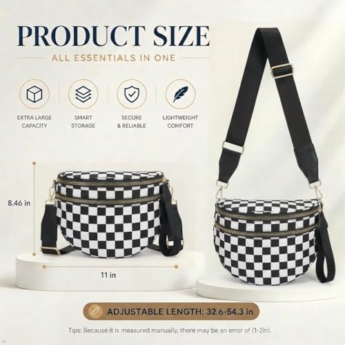 Womens Crossbody Bag, Spacious Nylon Bum Bag Trendy Shoulder Purse with Adjustable Strap Zipped Travel Essentials - color: 51a-black