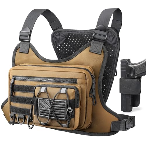 RXW Chest Bag for Men Women, Tactical Chest Rig Holster, EDC Chest Pack | Lightweight No Bounce Chest Holster for CCW EDC Tactical Use Secure Fit for Running Hiking Motorcycle Outdoor - color: Khaki