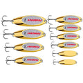 PROBEROS Fishing Spoons Lures Bass Baits Jigging Bait Tackle with Treble Hooks Hard Metal Spoon Fishing Lure Weight Pick 10 Pcs/Pack Silver Gold - color: 10PCS Gold, size: 3/7/10/14/18/21/28/32/35/40G-Mix 10PCS
