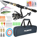 PLUSINNO Fishing Rod and Reel Combo, Telescopic Fishing Pole Kit with Spinning Reel, Tackle Box, Fishing Lures and Travel Carrying Bag, Fishing Gear Gifts for Men - color: Full Kit with Carrier Case, size: 1.8M 5.91 FT