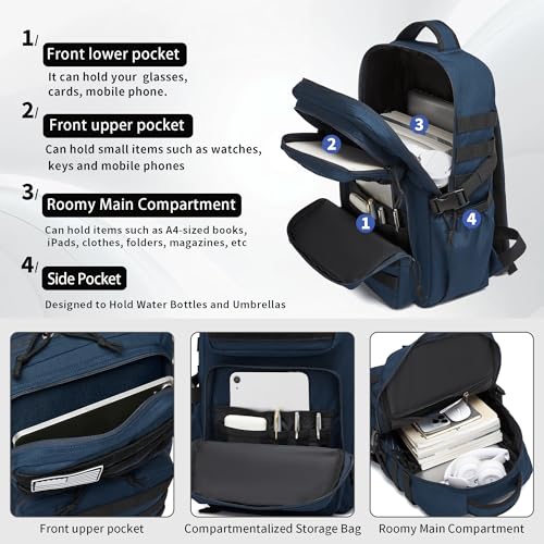 Wotony Military Tactical Backpack for Men Waterproof Daypack 3 Day Assault Pack Molle Bag with Water Bottle Holder - color: Blue, size: 25L