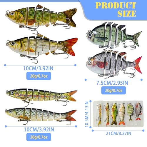 Multi Jointed Swimbait Saltwater Fishing Lures with Sharp Treble Hooks, Bass Fishing Lures Walleye Trout, Lifelike Slow Sinking Fish Bait Lures Kit Freshwater - color: 6 Colors-Mixed