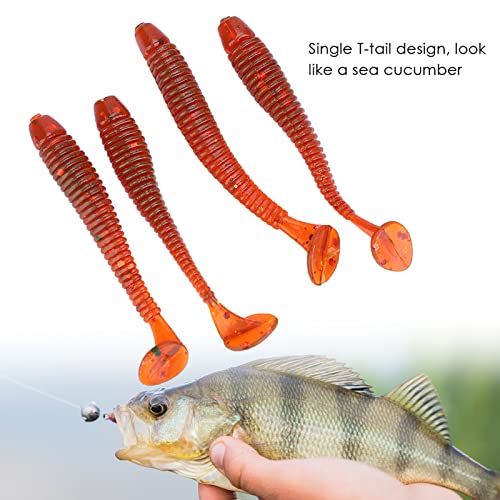 Akozon 50PCS Soft Plastic 5cm Fishing Lures, Ttail Grub Worm Bait, Fish Tackle Accessory in Vibrant Orange Color, Ideal for Fishing Enthusiasts - Pack of 50 - color: Red