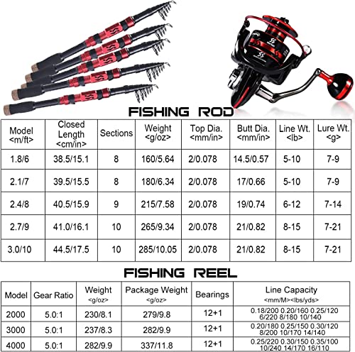 Sougayilang Fishing Pole with Spinning Reel Portable Fishing Rod Reel Combos - size: 2.7M/8.86FT Rod with 3000 Reel, style: Only Rod and Reel