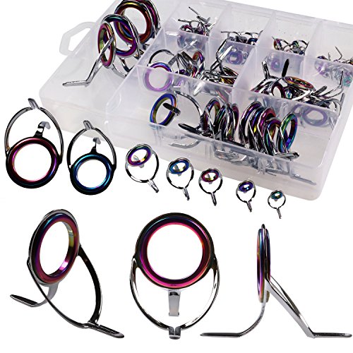 QualyQualy Fishing Rod Tip Repair Kit 40pcs/75pcs Fishing Rod Guides Stainless Steel Ceramic Ring Rod Tip Guide Replacement Baitcasting Fishing Rod Repair Kit - color: B- Rod Guides Double Foot 75Pcs