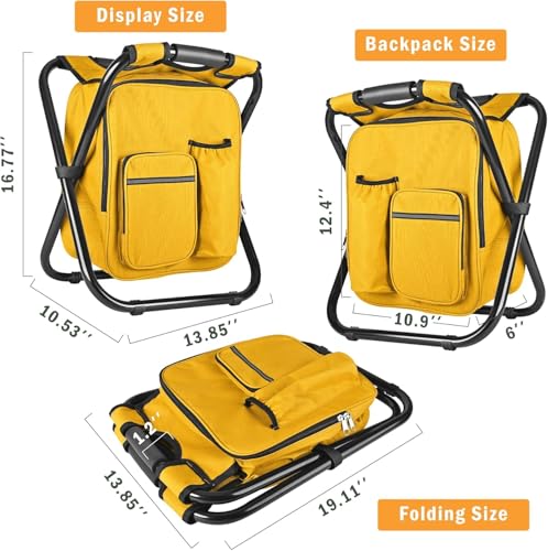 Kikerike Backpack Stool Cooler Chair Heavy Duty 300 LBS Max Load Portable Lightweight Stool Backpack Folding Fishing Cooler Seat for Camping Hunting Fishing - Yellow - color: Yellow
