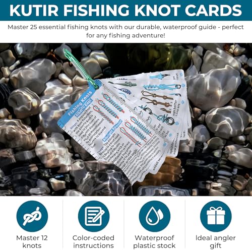Fisherman's Knot Cards - 25 way Waterproof Pocket Guide & Knot Tying Tool | Fishing Knot Charts, Hook Size Chart for Salt Water Fishing | Gifts for Fisherman, Men, Boy Scouts Incl. Knots Landing Guide