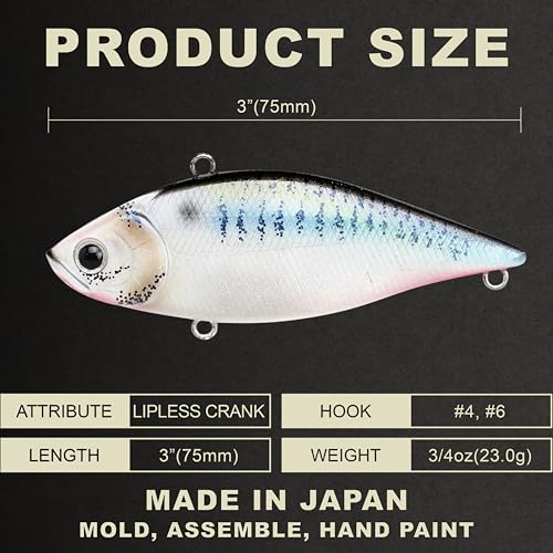 LUCKY CRAFT LV 500 MAX Freshwater Fishing Lures, Sinking Lipless and Long-Casting Crankbait, 3 Inch Vibration Rattle Bait, Perfect Fishing Gear for Tackle Box and Accessories - color: 425 Live Threadfin Shad