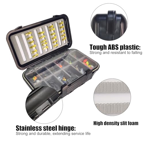 Aventik 12-Compartment Waterproof Fly Fishing Box with Swing Leaf Design Floating Tackle Organizer(H025A 7.71"x 4.18" x 1.66" 19.6X10.6X4.2cm Slit Foam with pane) - size: H025A :7.71"x 4.18" x 1.66"