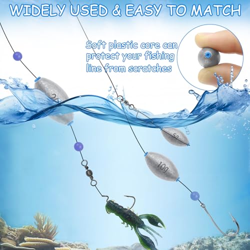Egg Fishing Sinkers Weights Assortment, 26pcs 5/6 Size Bullet Fishing Weights Lead Oval Shape Bass Casting Worm Bullet Tackle for Saltwater Freshwater Fishing - size: 5 sizes-26pcs