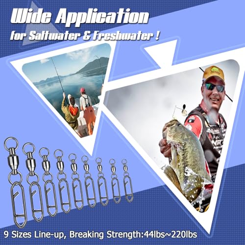 Atibin Snap Connector Fishing Swivels Stainless Bearing Ball Snap Swivels Steel Quick Change Fishing Clips Swivel Black Nickel - size: Size 4+L (99lb) 50 pcs