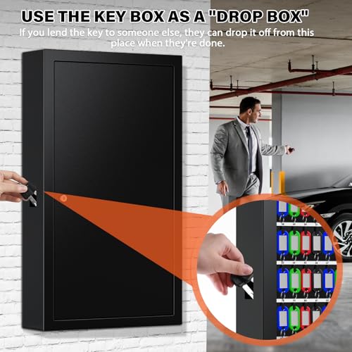 Nebakne 225 Keys Key Lock Box Wall Mount with Additional 16 Side Hooks and Key Tags, Anti-Theft Key Box Key Cabinet with Side Opening, Key Organizer Key Safe for Home Office Garage Rental Business - color: Black, size: 241 Key Hook