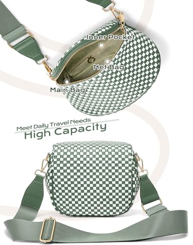 Trendy Woven Checkered Crossbody Bum Bag for Women，PU Leather Checkered Purse Fanny Packs Belt Bag (Woven Bum Bag - Bean Green White) - color: Woven Bum Bag - Bean Green White