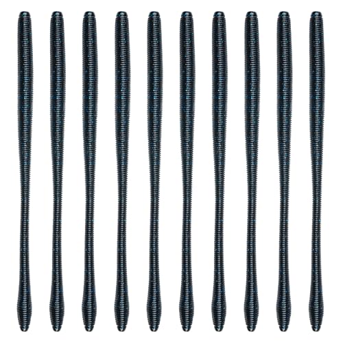 6th Sense – Bounce Worm Bass Fishing Lure Soft Plastic Worm for Wacky Neko Drop Shot Texas Rig - color: Black N Blue, size: 6.7in. (10/pk)