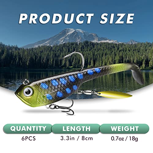 GOTOUR Pre-Rigged Soft Fishing Lures with Weedless Hook, Lifelike Paddle Tail Swimbaits for Bass Fishing, Freshwater & Saltwater Fishing Bait, Fishing Tackle for Bass, Pike, Trout, and Walleye - color: D2-3.3"-0.7oz