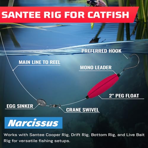 Narcissus Fishing Slotted Peg Float – Slip Bobbers for Fishing, Catfishing Tackle, Fishing Bobbers for Bass, Santee Rig, Easy Line Insertion, No Threading - color: 9pcs-2in