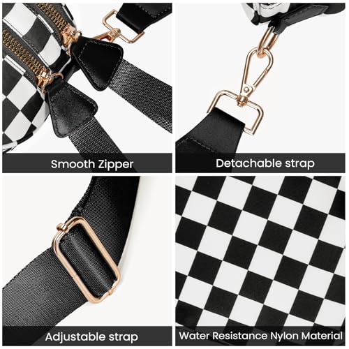 Checkered Crossbody Bum Bags for Women Nylon Checkered Purse Checkerboard Fanny Pack - color: A01-black