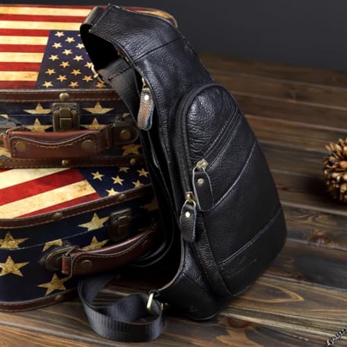 Vintage Leather Sling Bag Backpack for Men Crossbody Shoulder Chest DayPack Backpacks - color: #03black
