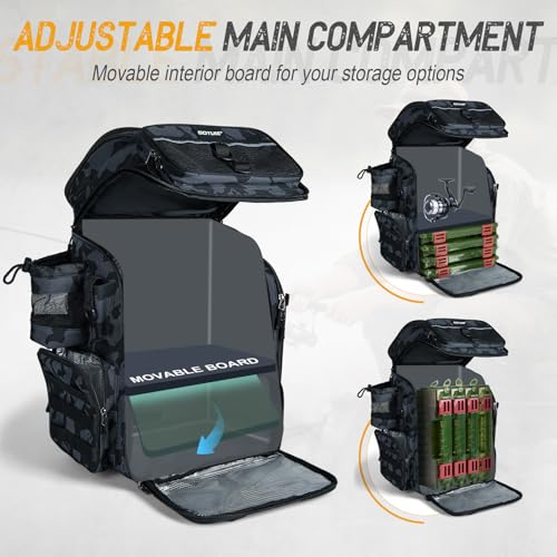 Goture Fishing Backpack, 900D Water-Resistant Tackle Bag with Rod Holders, Insulated Cooler Compartment, 55L Large Capacity Fishing Gear Storage for Saltwater&Freshwater Camping Hiking,Gifts for Men - color: A2:camo(without Tackle Boxes)