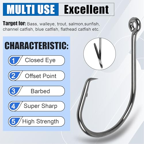 Circle Hooks Saltwater,100pcs Catfish Hooks Offset Circle Octopus Fishing Hooks High Carbon Steel 2X Strong Barbed Fishhooks for Bass Trout Freshwater Saltwater - size: 100pcs-4/0