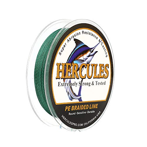 HERCULES Cost-Effective Super Strong 4 Strands Braided Fishing Line 6LB to 100LB Test for Salt-Water, 109/328 / 547/1094 Yards (100M / 300M / 500M / 1000M), Diam# 0.08MM - 0.55MM, Hi-Grade - color: Green, size: 10LB(4.5KG)-0.12MM-1094YDS(1000M)