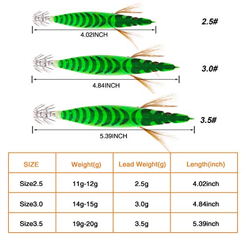 10pcs Squid Jigs Saltwater Fishing Lures Glow Squid Jigs Luminous Shrimp Prawn Artificial Baits 3D Fluorescent Squid Jig Hooks Tackle for Cuttlefish Octopus Fishing Size 2.5 3 3.5 - size: 3.5#