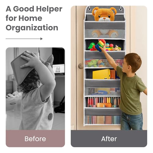 Over The Door Organizer with LifetimeWarranty, 4 Shelves & 4 Side Pockets, Large Storage Rack Holds 44lb, Heavy-Duty Reinforced Mesh Shelf for Bathroom, Closet, Toy Organization, Shoes, Towels, Grey - color: Grey, size: 4 shelf
