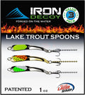 IRON DECOY Spoon Fishing Lures 3-Pack, Multi-Species Metal Spoons for Trout, Walleye, Bass, Salmon, Pike, Ice Fishing & Trolling, Vibrating Spoon Lure Kit - color: Lake Trout, 1 oz
