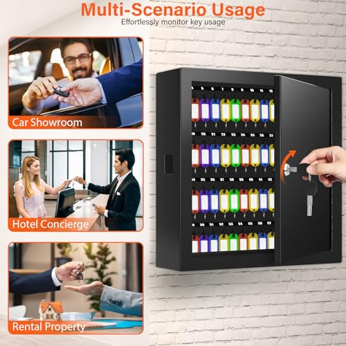 Nebakne 100 Keys Key Cabinet, Anti-Theft Key Lock Box with Key Tags, Adjustable Key Organizer Wall Safe for Car Office House Garage Rental Business - color: Black, size: 100 Key Hook