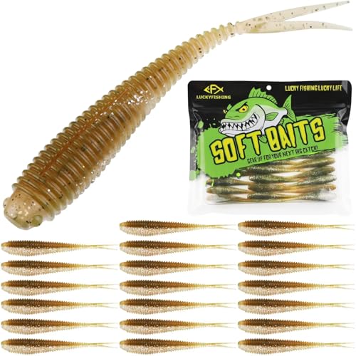 LUCKYFISHING Soft Plastic Baits 20PCS/30PCS/40PCS Forked Tail Fishing Soft Bait for Bass Walleye Trout Crappie Lures 3in/3.5in/4in - color: Brown Magic, size: 4in-20pcs