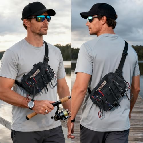 Outdoor Chest Bag for Men, Water-Resistant Fishing Chest Pack, Tactical Vest for Running, Cycling, Hiking - color: Black Camo