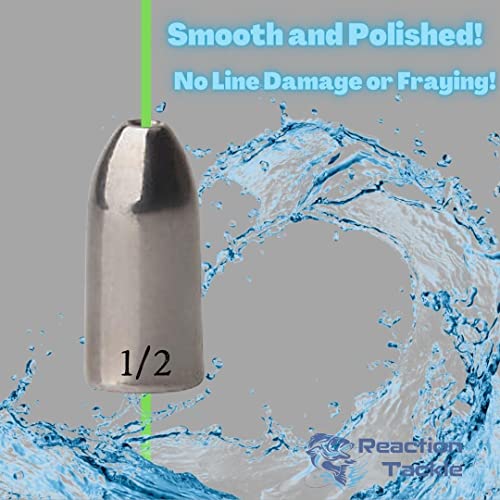 Reaction Tackle Tungsten Worm Weights for Bass Fishing - Bullet Sinkers for Texas Rig and Carolina Rig - Size Stamped Freshwater and Saltwater - color: Silver, size: 5/16 oz (6-Pack)
